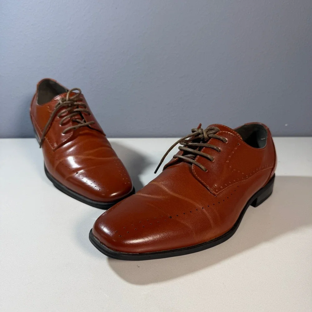 Stacy Adams Boys Dress Shoes Cognac‎ Brown Lace Up Oxford Size 7M